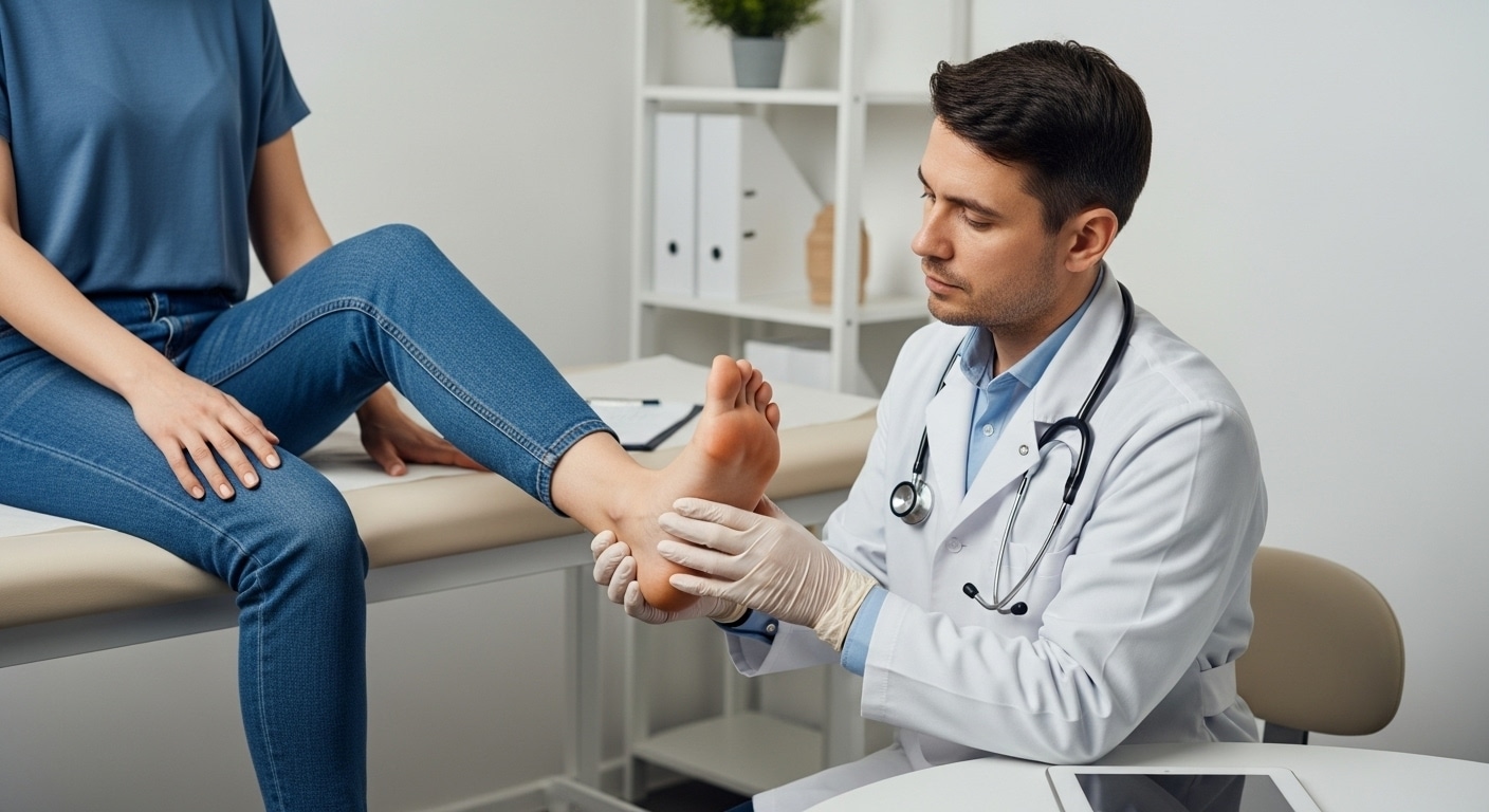 Dr Dapo checking patient Feet Pain
