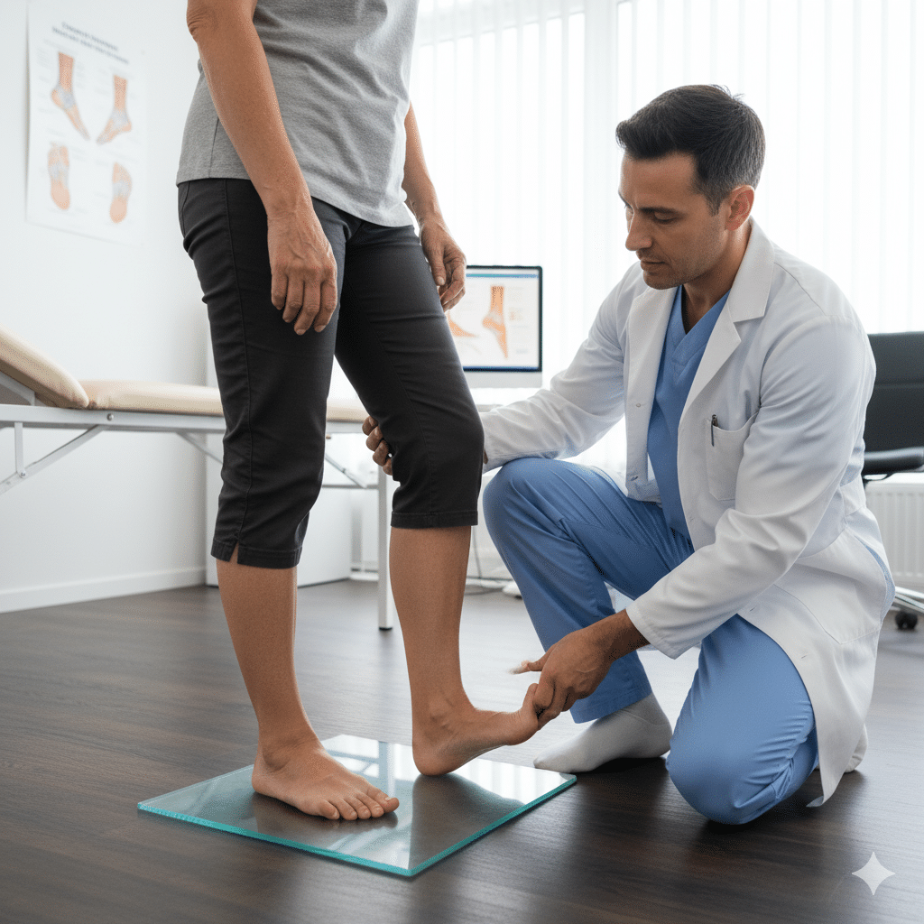 doctor checking a patient with flatfoot
